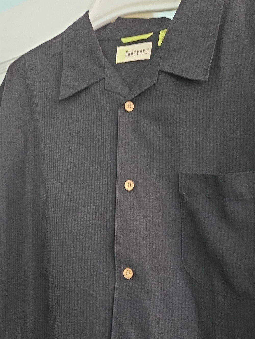 Black Pinstripe Short-Sleeve Button-Up Shirt
